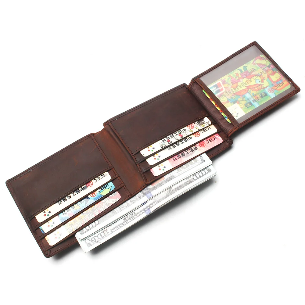 Кожаный мужской кошелек Crazy Horse с отделением для карт тисненый узор импортный