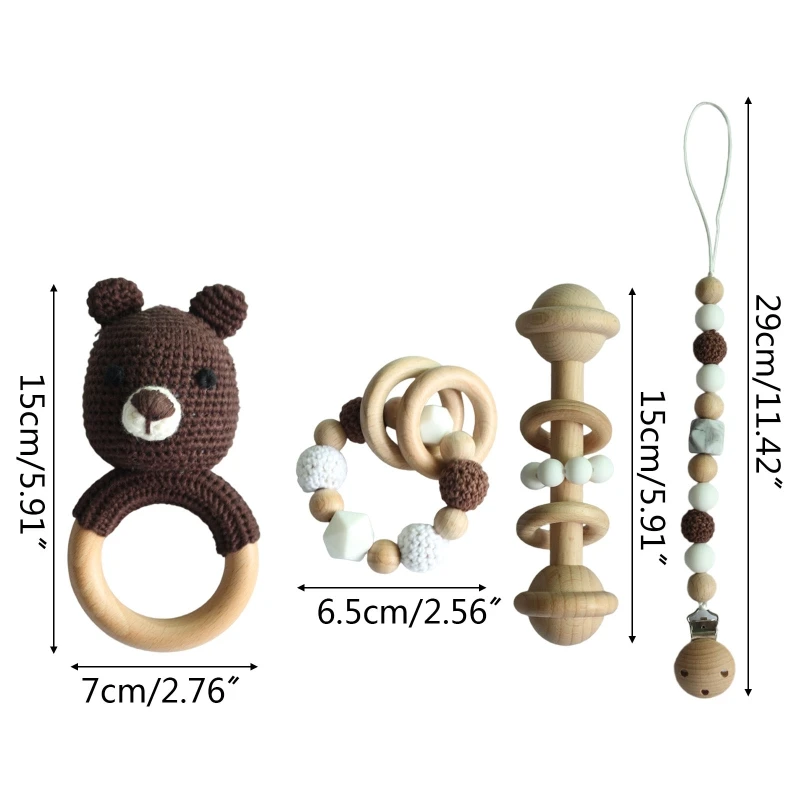 

1 Set Baby Pacifier Clip Chain Teething Bracelet Crochet Bear Soother Rattle Toy
