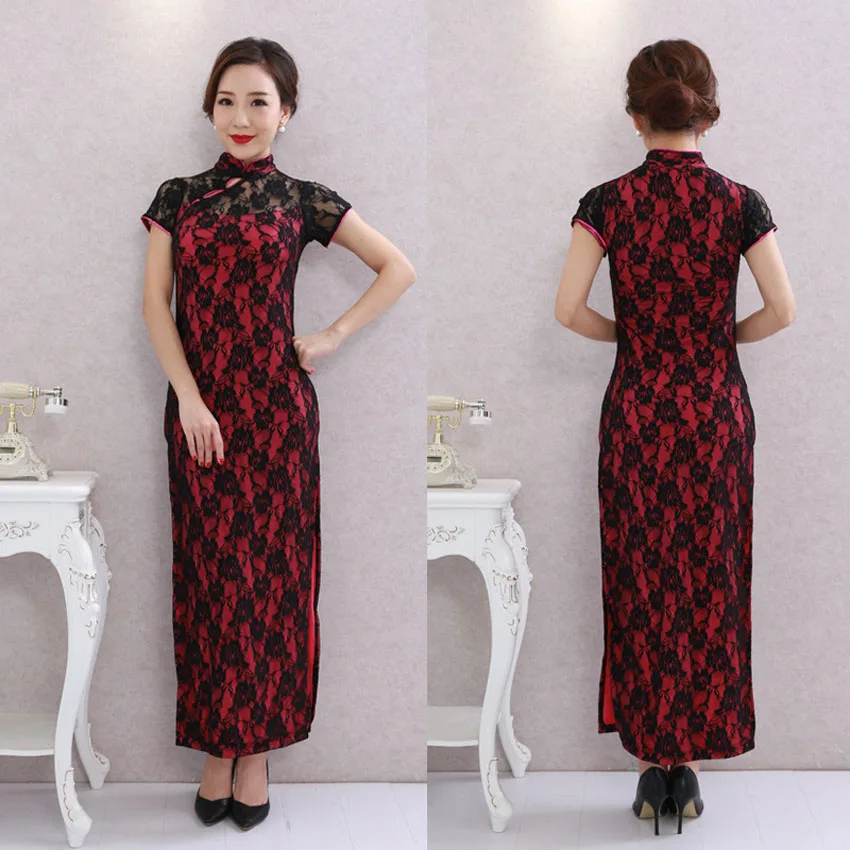Традиционное Кружевное платье-Ципао для женщин платье в Восточном китайском