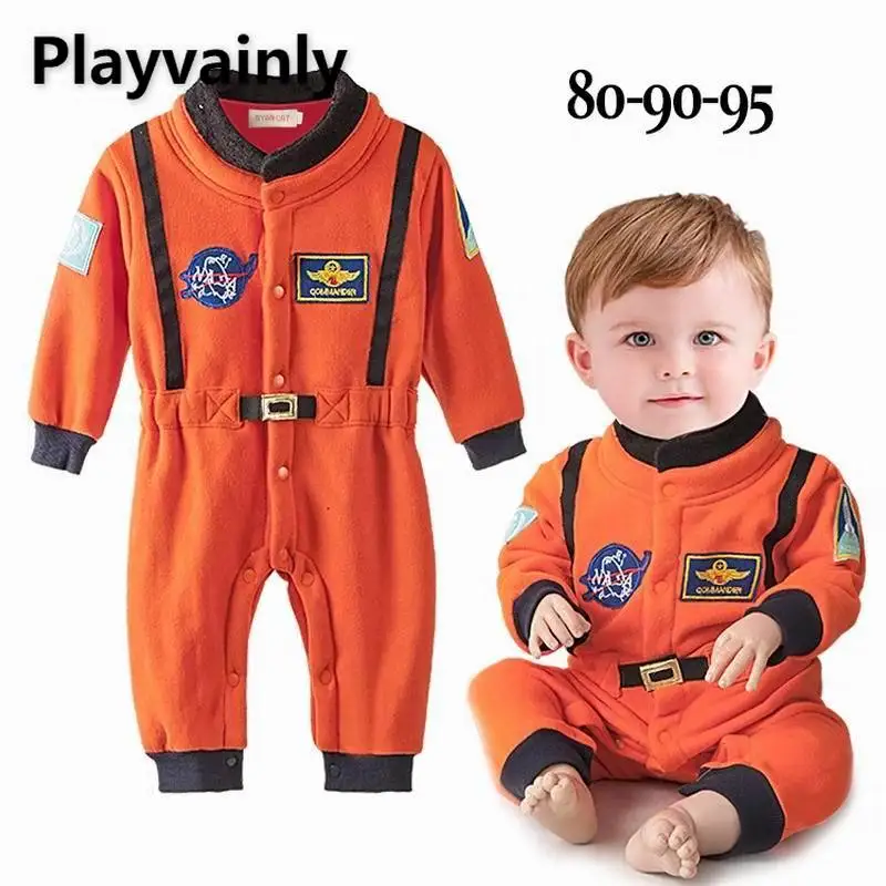 

Wholesale 2020 Autumn Winter New Baby Boy Romper Orange Long Sleeve spacesuits Newborn Overalls Baby Clothes 0-2Y E13852
