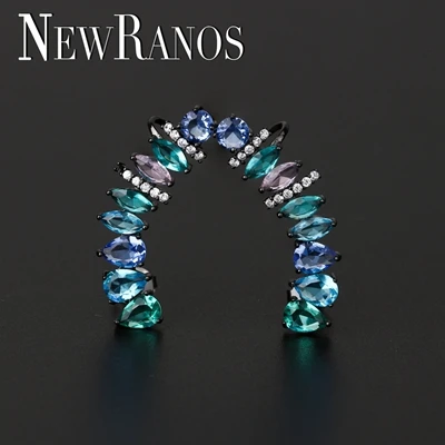 Newranos, Разноцветные серьги-гвоздики с кристаллами, CZ, клипсы на ухо, пирсинг для манжет, серьги для женщин, модное ювелирное изделие EFX002422 - Окраска металла: С черным покрытием, нанесенным краскопультом