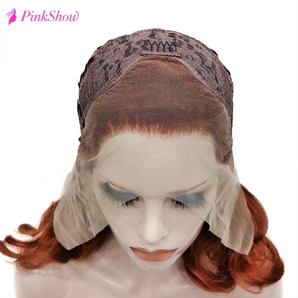 

PINKSHOW Dark Red Lace Wig Wavy Long Synthetic Lace Front Wig High Temperature Fiber Hair Cosplay Wigs For Women