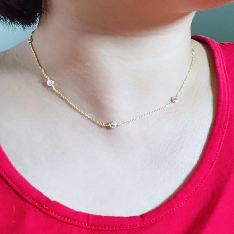 925 пробы, серебряное, круглое, CZ камни, цепочка из бисера, короткое колье, ожерелье для женщин, девушек, ювелирное изделие, колье 1"+ 2"