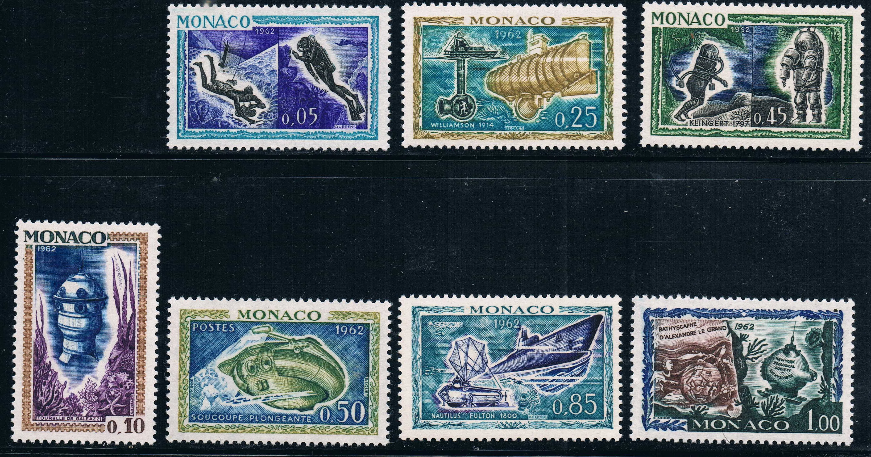 

7 шт./компл. Новинка, штамп почты Монако 1962, штампы для гравировки подводной лодки, погружения на воду, MNH
