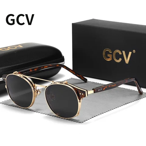 Очки солнцезащитные GCV мужские/женские, двухслойные съемные линзы, Поляризационные солнечные очки в стиле ретро, готика, Блю-Рей, стимпанк