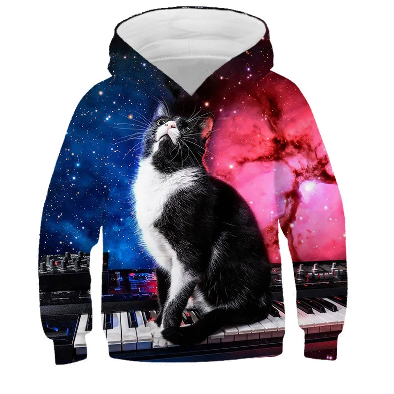 

Пуловер для мальчиков и девочек, рубашки, Укороченный свитшот, Детская верхняя одежда с рисунком кошки, худи с аниме, Осенняя детская одежда ...