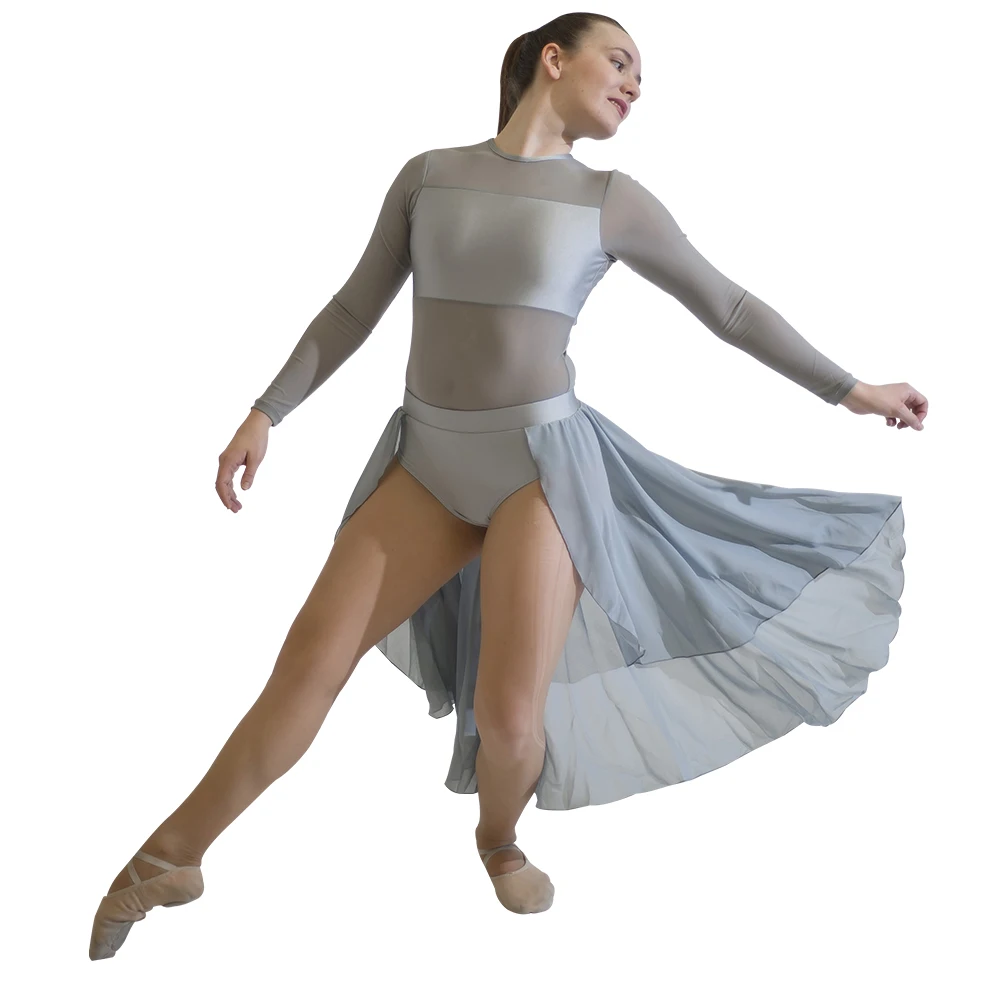 

2021 Songyuexia new White mesh long sleeve dress, chiffon T-shirt, long skirt, lyric dance dress.