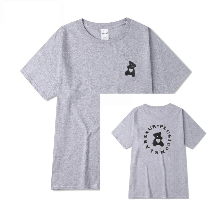 

2021 Summer male and female jackets loose 100% cotton printed love bear short-sleeved T-shirt male couple INS trend card