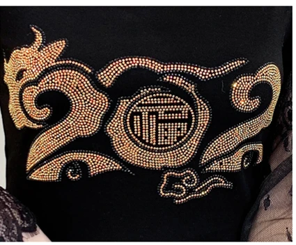 

Spring Fall Korean Style T-Shirt Girls Fashion Sexy Shiny Letter Diamonds Women Tops Long Sleeve Patchwork Lace Tees New T11601A