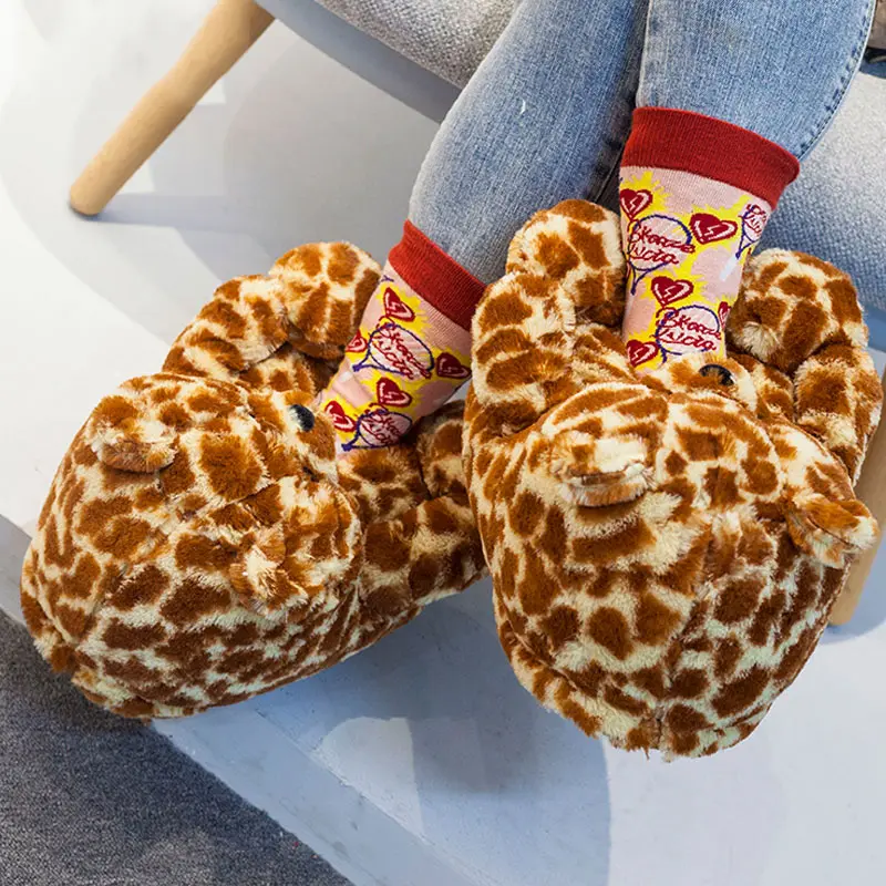 

Plush Teddy Bear House Slippers Women Faux Fur Cute Slides Indoor Soft Anti-Slip Furry Warm Shoes Female Fluffy Home Slipper