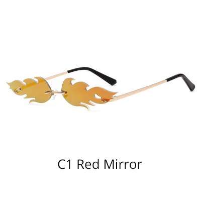 C1 Red Mirror Ralferty декоративный праздничный солнцезащитные очки для женщин и мужчин, новинка, модные солнечные очки с огненным пламенем, без оправы, волнистые винтажные дизайнерские очки W1186 - Цвет линз: C1 Red Mirror