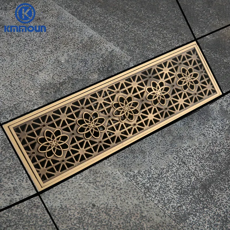 30cmx8cm Rectangle Brass Antique Brushed Carvd Drain Bathroom Kitchen Shower Room Porch Waste Strainer Floor | Обустройство дома