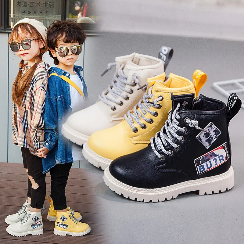 Детские повседневные ботинки Сезон весна-осень-зима Ботильоны Martin на шнуровке из