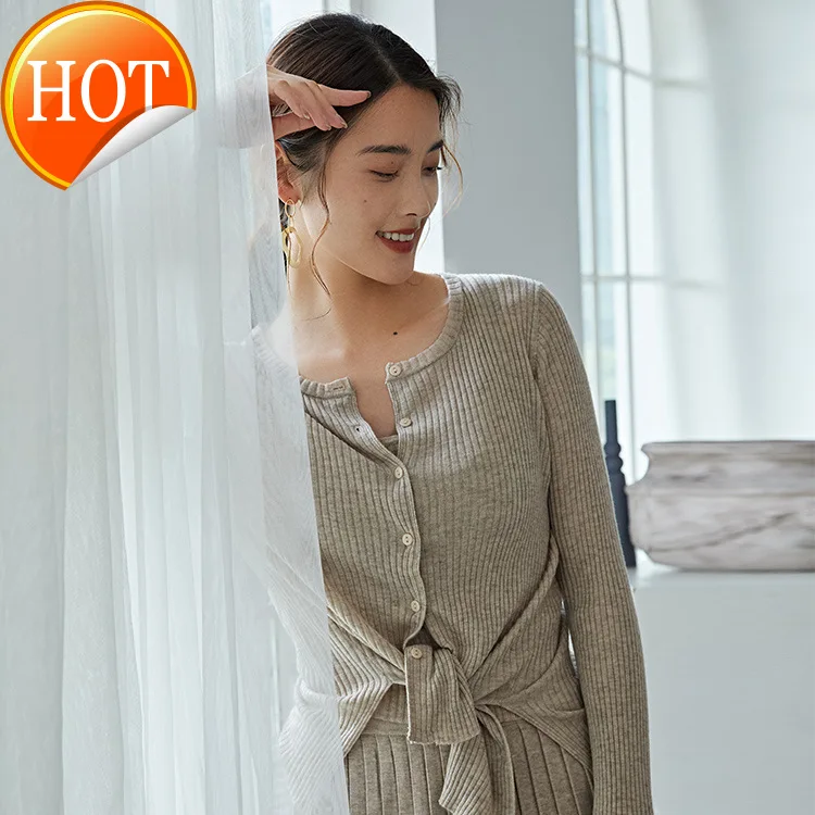 

Autumn dress women 2020 new round neck sleeve knitted cardigan women's short versatile long sleeve solid color sweater