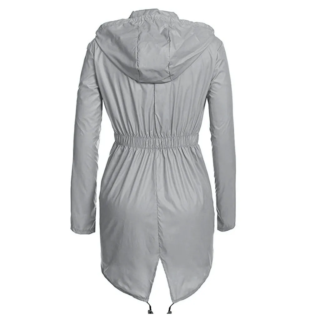 Plus Size Women's Lightweight Hooded Raincoat Waterproof Active Outdoor Rain Jackets Casual Solid Color Cycling Coat For