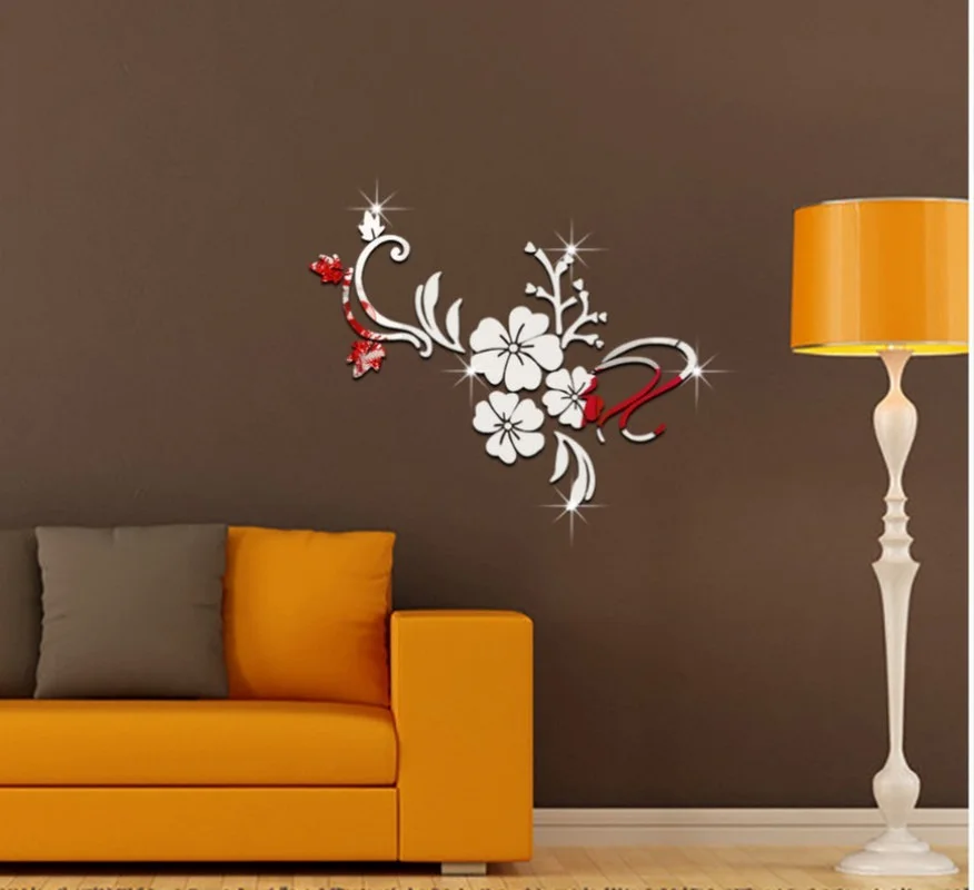 1 Set of Exquisite Flower 3D Mirror Wall Stickers Detachable Decals Art Muralist with Bedroom TV Acrylic Background Decoration | Дом и сад