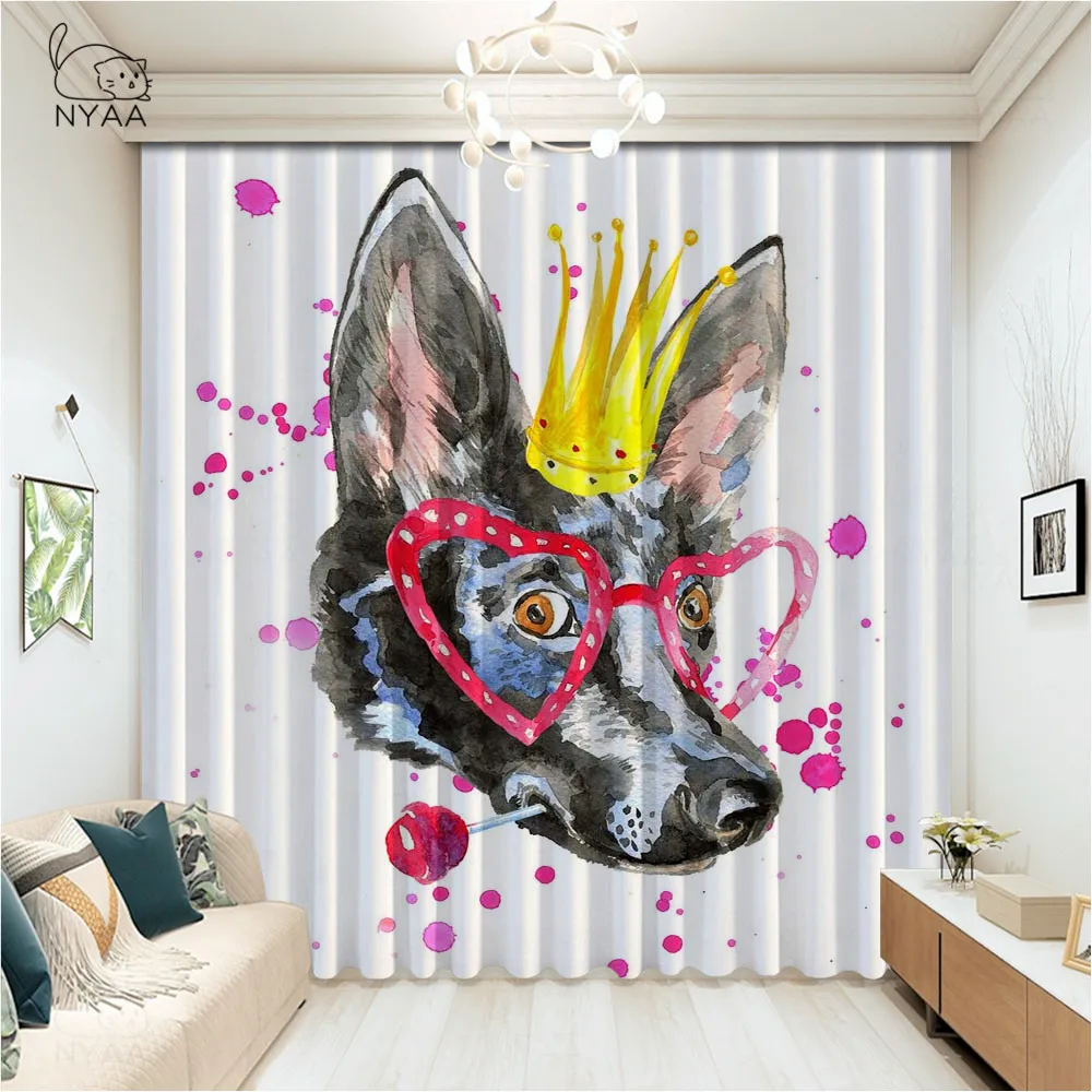 

Cute Little Dog Curtain Decoration Hotel Curtains On The Doorway Blackout Curtain Luxury Living Room Modern White Micro Shading