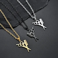 hairstylist scissors comb crystal pendant barber necklaces for men hairdresser stainless steel charm male jewelry
