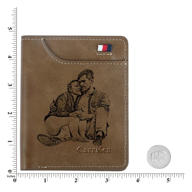 Customized Picture Carving Wallet Men Short Leather Mini Retro Vertical Thin Wallet Multi-Card Position Personality Gift