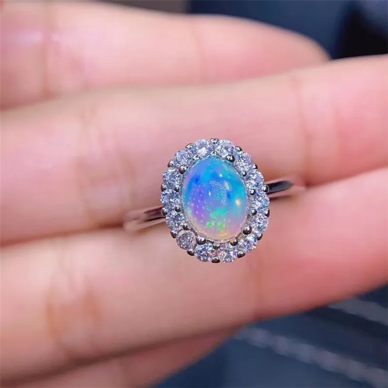 

6*8MM Natural Opal Rings for Women Anniversary Gift Genuine Colorful Gemstones Fine Jewelry Real 925 Sterling Silver Free Ship