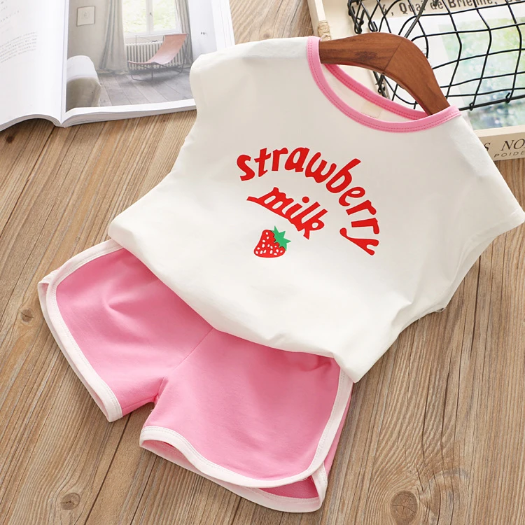 Vgiee/детская одежда жилет и шорты с принтом клубники для девочек комплект из двух