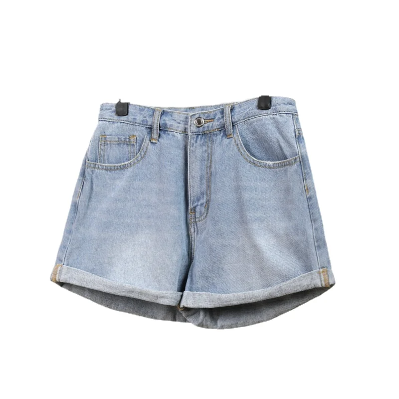 

2021 Summer New Solid Color Curled Women's Denim Shorts High Waist Fashion Street Versatile Hot Pants