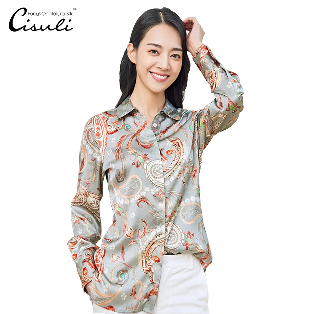 

CISULI 100% mulberry silk print shirt new trend