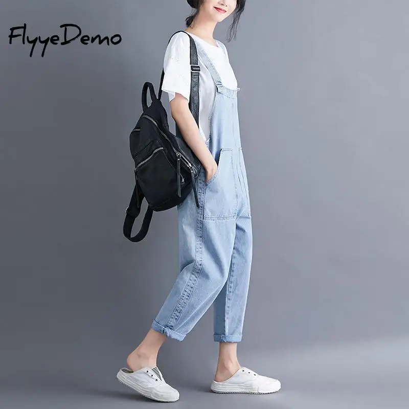 Женский комбинезон из джинсовой ткани Осенний с нашивками женские комбинезоны