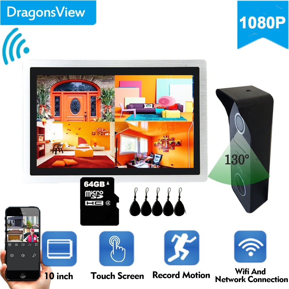 Dragonsview 1080P Draadloze Wifi Smart Video Deurtelefoon Intercom Systeem Touch Screen Monitor Rfid Deurbel Camera Unlock Record