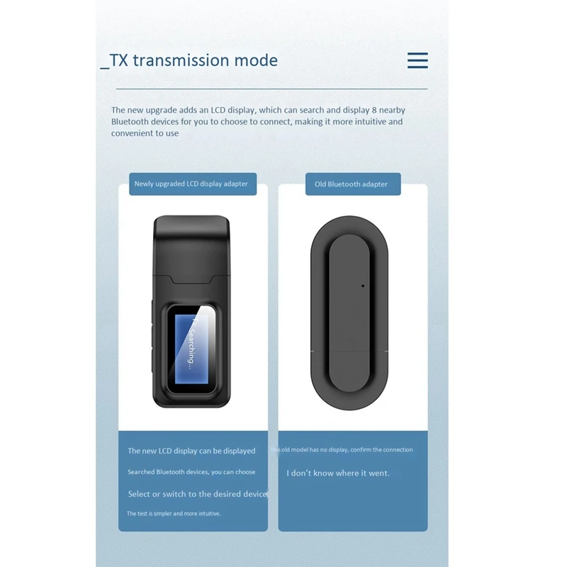 

Wireless Adapter Bluetooth 5.0 o Transmitter Receiver 2 in 1 USB Bluetooth Dongle with LCD Display 2Pcs