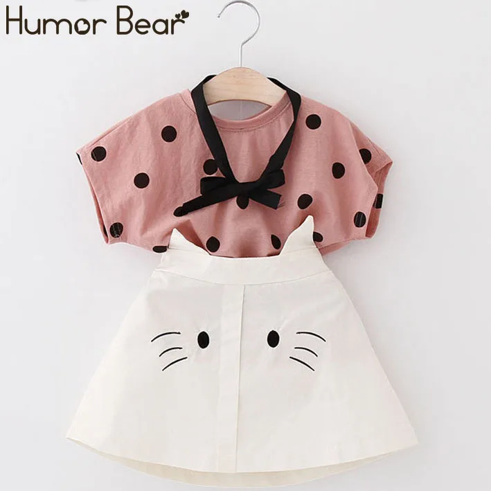 Humor bear/комплекты одежды для девочек Одежда для детей Брендовая летняя Модная стильная футболка для студентов+ платье комплект из 2 предметов одежда для малышей