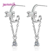 100 925 sterling silver drop earrings with cz crystal water drop tassel earrings for women jewelry christmas gift