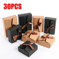30pcs kraft paper gift boxes with ribbon baking cookie nougat tart dessert packaging box takeway case wedding party favors boxes