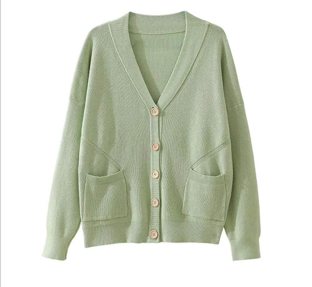 2019 women's actumn v-neck cardigan thick loose sweater causal pocket single breasted cardgians for female's |