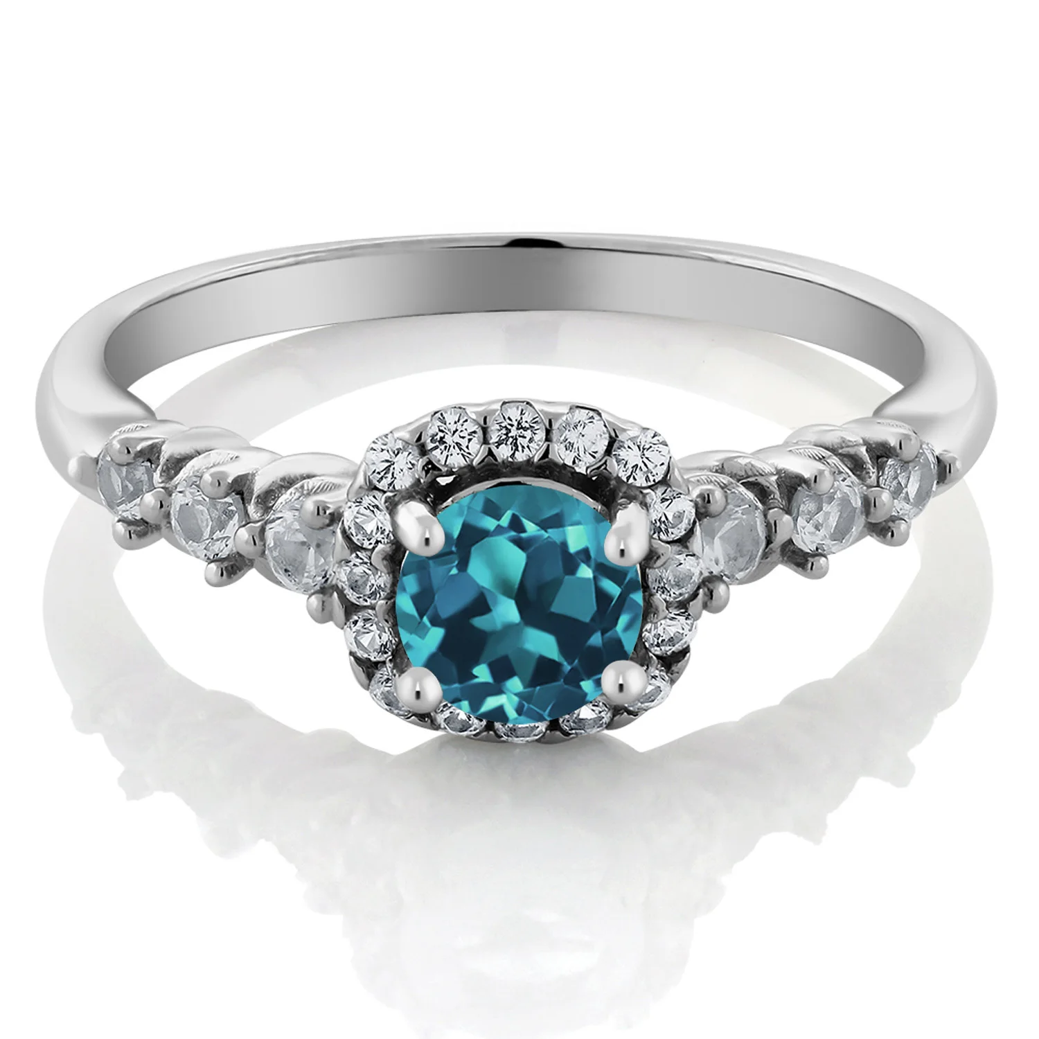 0 97 карат круглый натуральный Лондон Голубой топаз белый Серебро 925 пробы
