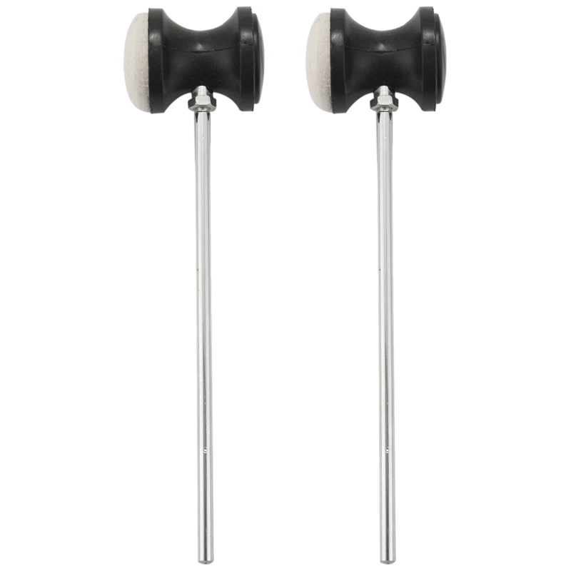 

2X Stainless Steel & Felt Shaft Black Drum Pedal Bass Drum Beater Instrument Accessory Part