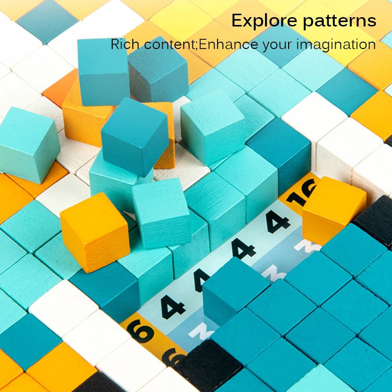 

Children Montessori Mosaic Vehicle Animal Puzzle Pixel Board Game Wooden Pixel Puzzle Colorful Jigsaw Learning Toy Kids Gift