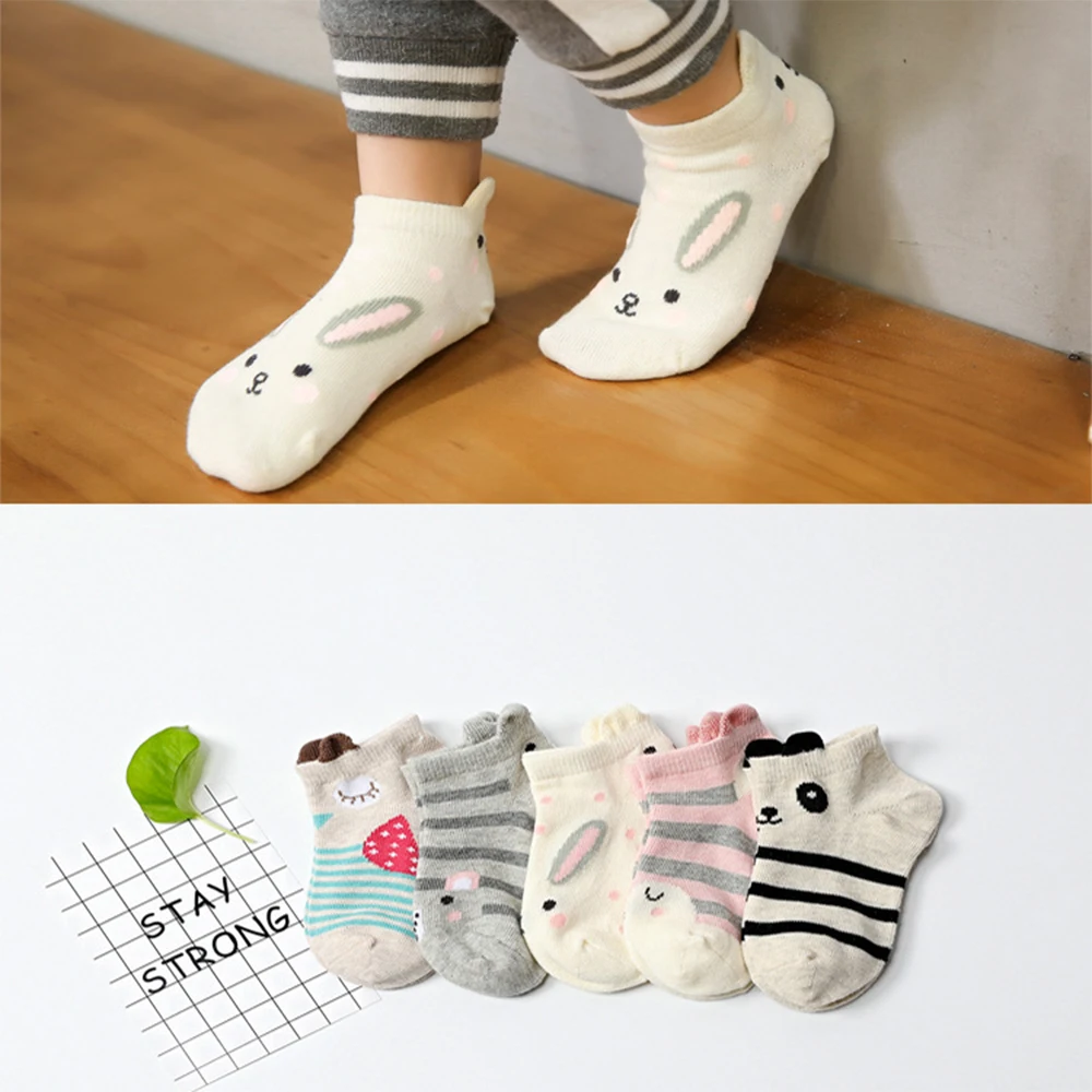5 парт/Лот Детские носки смешные Мультяшные с ушками животных короткие Летние