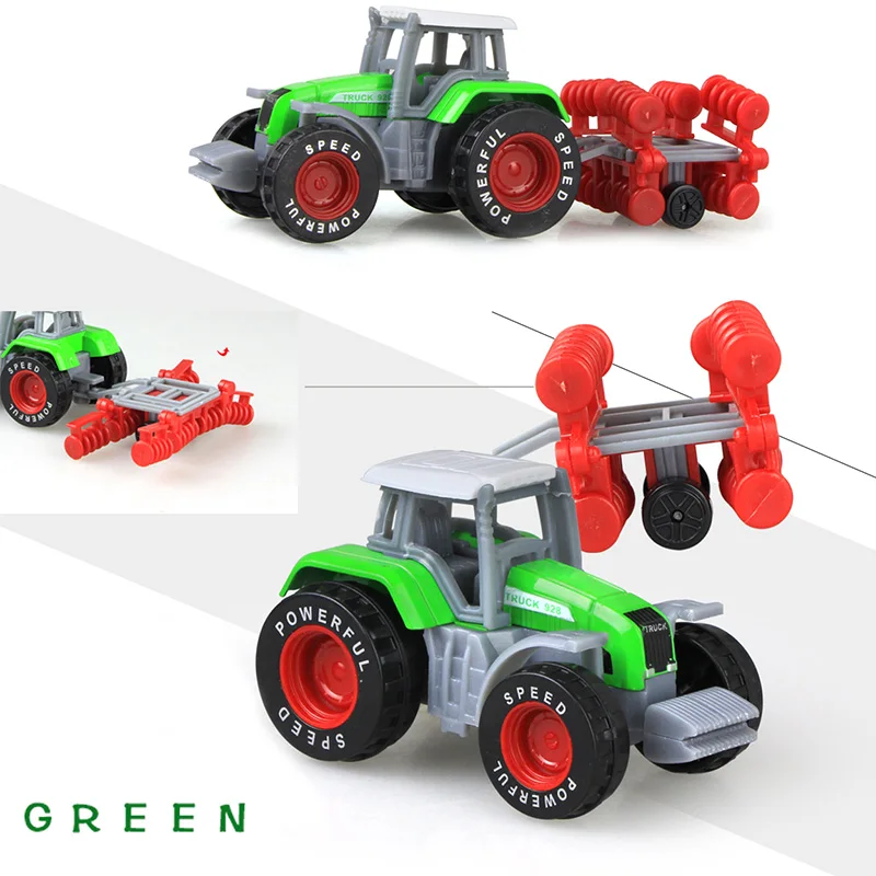 green COOLPLAY 4 шт./компл. литья под давлением сплав инженерной автомобиль игрушечный Трактор Модель фермы ремень автомобиля мальчик игрушечный автомобиль Модель Дети День святого Валентина подарки на день рождения - Цвет: green