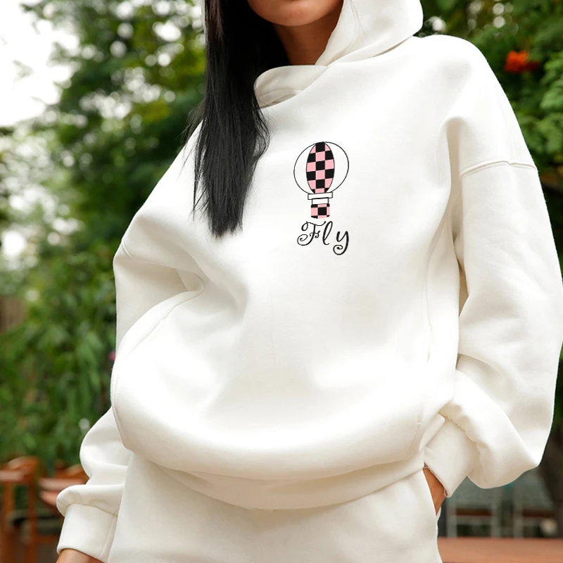 

Print Fleece Women's Tracksuit Hooded Loose Two Piece Set For Women 2021 Spring Autumn Streetwear Ladies Sport Set Oversized