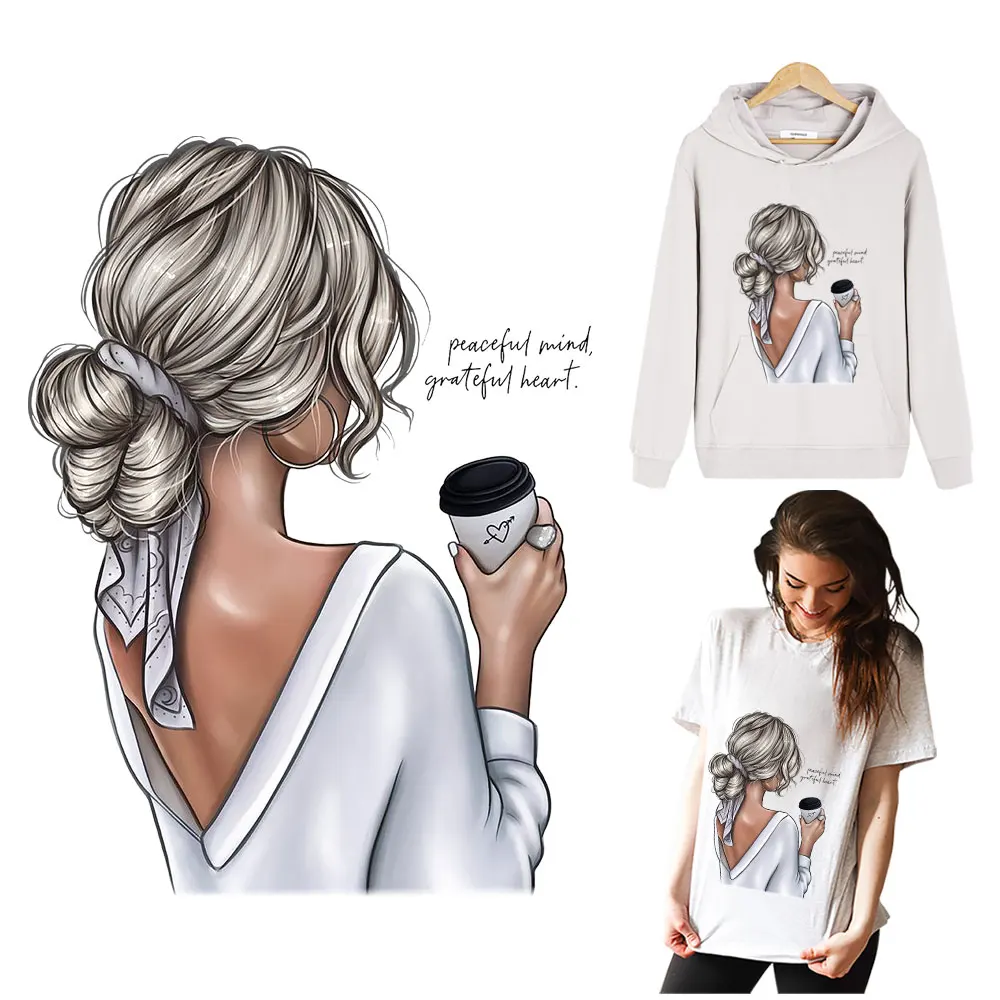 

Fashion Girl Heat Transfer Vinyl DIY Patches For Clothing Heat Print On T-shirt Iron On Patches For Clothes Washable Appliques