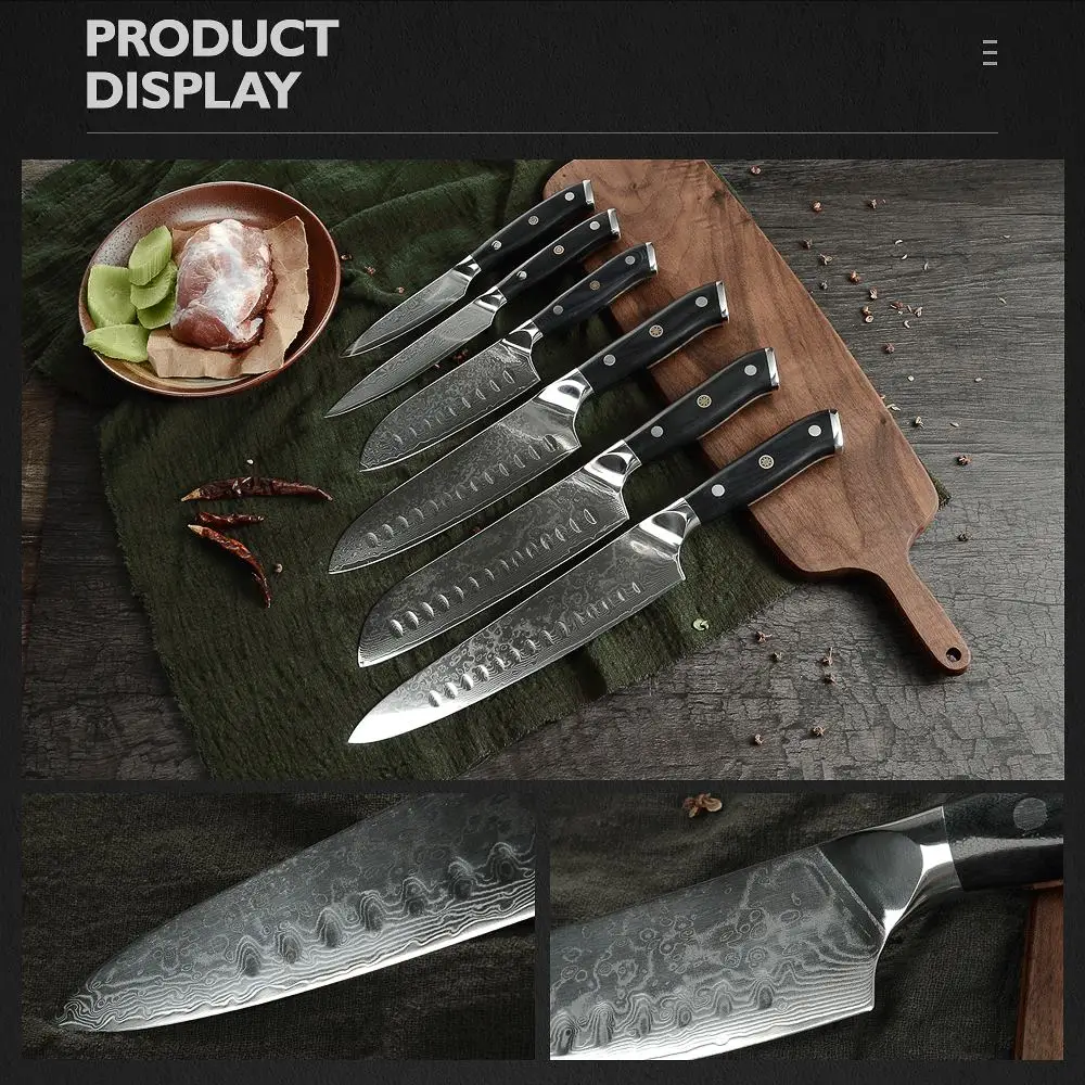 Ножи из дамасской стали 8/7/5 дюймов 6 шт. | Дом и сад