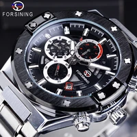 forsining inspire sport series black automatic watch stainless steel waterproof business date watch luminous mechanical clock