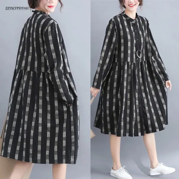 

ZT895 Autumn 2019 New Kind of Good Quality Checker Shirt Big Size Dresses