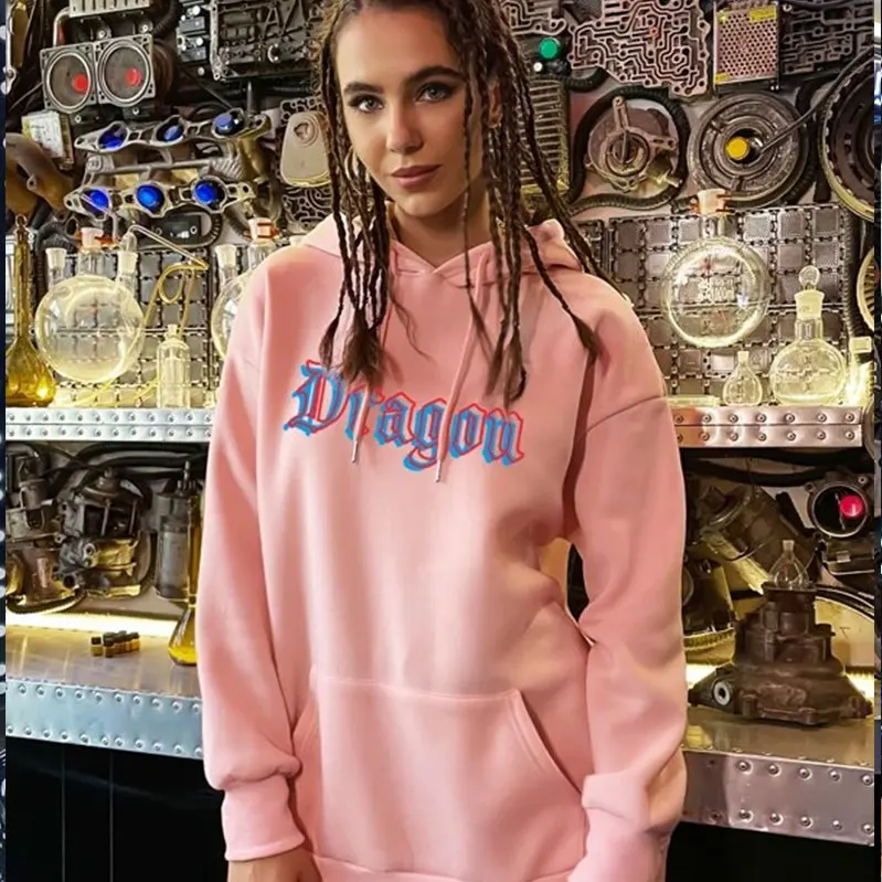 

New plus size women's Harajuku hoodie autumn and winter printing fashion Chinese dragon girl sweatshirt casual women's clothing