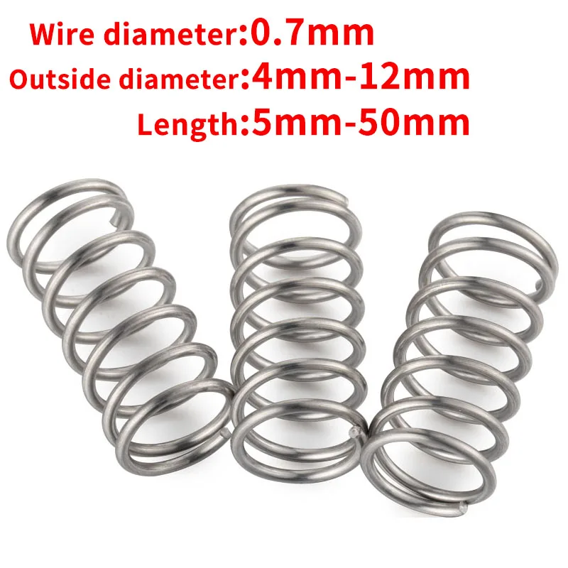 

10pcs 0.7mm Wire Dia OD 4 5 6 7 8 9 10 11 12 Y-type Rotor Return Compression Pressure spring 10-50mm 304 Stainless Steel