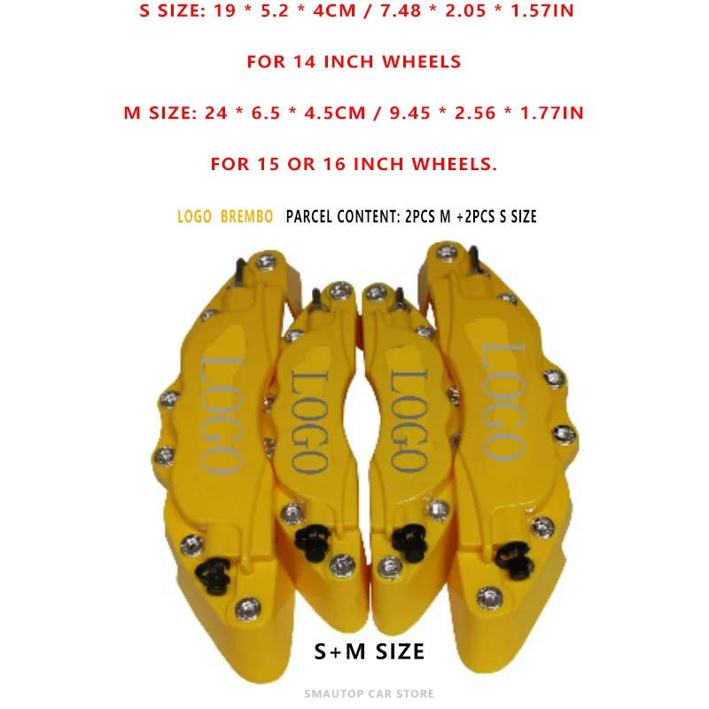 Yellow 2pcs S 2pcs M 4 шт/2 шт тормозной суппорт крышки высокого качества ABS пластик грузовик 3D Красный полезный автомобиль Универсальный диск передний задний авто Универсальный комплект - Цвет: Yellow 2pcs S 2pcs M