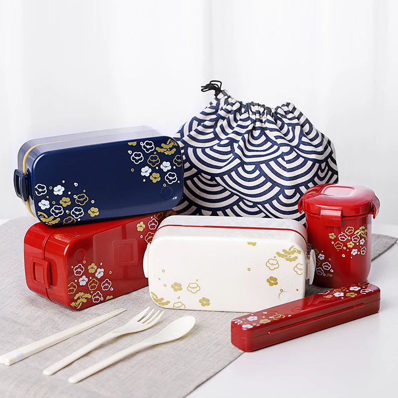 

Microwave Lunch Box 2 Layer Japanese Flower Bento Box for Food Container Storage Portable School Picnic with Lunch Bag