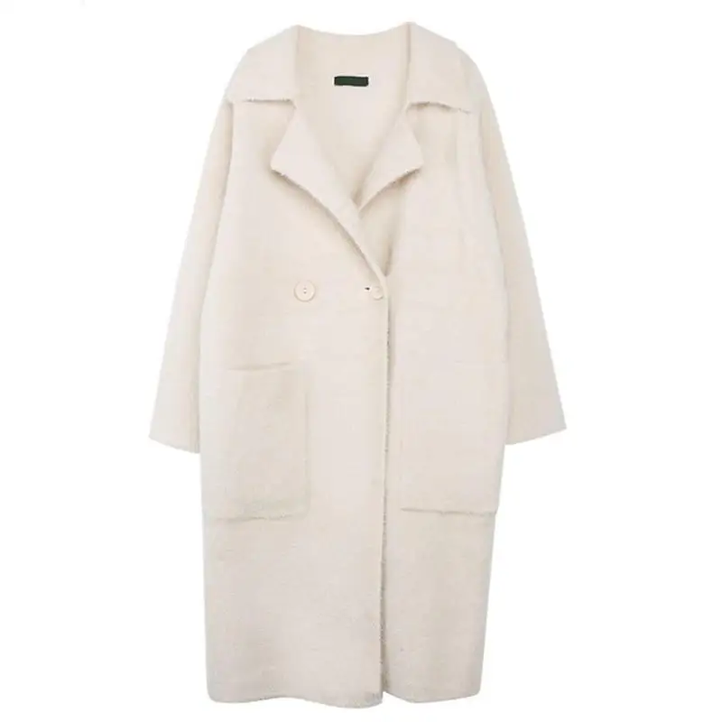 

Women 2020 Spring Autumn Imitation Mink Cashmere Knit Loose Coat Female Loose Casual Cardigan Ladies Elegant Sweater Coat R106