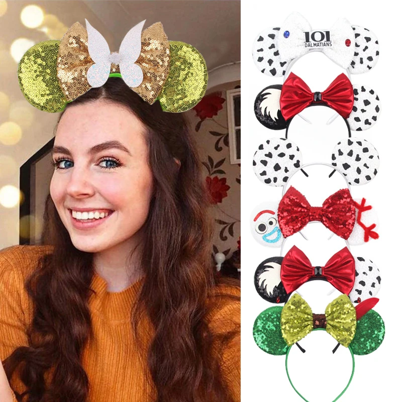 

Latest Mickey Mouse Ears Headbands Candy Colored Sequined Bow Headband Holiday Party Girls Hair Band 2021 Hair Accessories